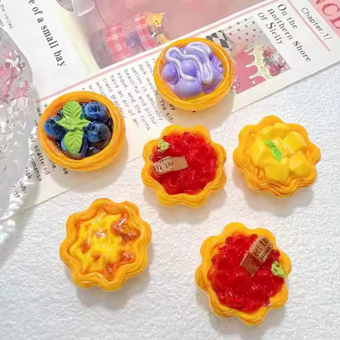 10/100pcs 3D Simulation Cute Egg Tart Resin Cabochons Fake Food DIY Scrapbook Craft Miniature Charms