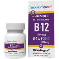 Superior Source No Shot Vitamin B-12 Methylcobalamin 1000 mcg, B-6 & Folic Acid 800 mcg - Supports B