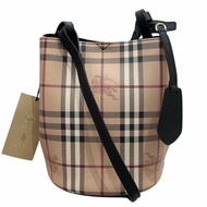 BURBERRY 巴寶莉 經典格紋水桶包 PVC帆布 黑色 金釦
