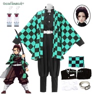 Anime Demon Slayer Kimetsu No Yaiba Cosplay Kamado Tanjiro Cosplay Costumes Suits Wig Earrings Halloween Costume for Women amp; Men