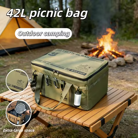 42L Tactical Camping Storage Bag - Insulated Folding Box - Waterproof Picnic Utensils - Outdoor Equi