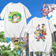 T-shirt Genryu Agumon Evolution Wargreymon Pencetakan Dua Sisi Anime Digimon Topi kapas Combed 24s 1