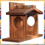 (GRSU) Wooden Squirrel Feeder for Garden with Corn Cob Holders Winter Outside Feeding House for Back