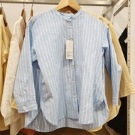 Uniqlo Official Uniqlo Original 2023 Summer Linen Blended Three-quarter Sleeve Striped Stand Collar