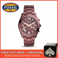 [Original] Classic Ladies GMT Multifunction Watch Fossil ES4110 Perfect Boyfriend Wine Dial  Jam Tan