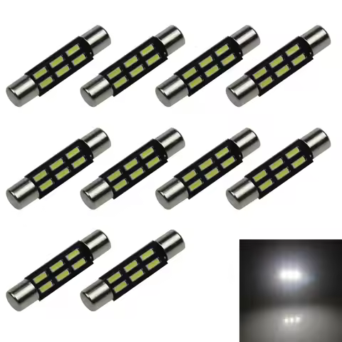 10x White Car T6.3 Fuse Light SunVisor Blub 28MM 6 Emitters 4014 SMD LED 6614 TS-14V1CP Z20892