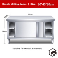 🔥Ready Stock🔥Stainless Steel Sliding Door Workbench Operating Table Kitchen Storage Cabinet Household
