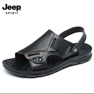 Jeep รองเท้าแตะชายหาดผู้ชายหนังอเนกประสงค์สำหรับผู้ชายพร้อมพื้นรองเท้านุ่มและรองเท้าแตะชิ้นเดียวสำหร