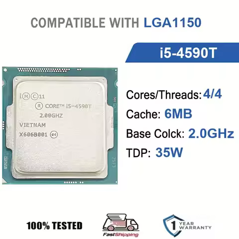 Intel Core i5-4590T 4 Core 4 Thread 2.0GHz 35W 6MB Cache 22nm Haswell DDR3-1333/1600 MHz SR1QJ LGA11