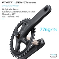 RYET Gravel Crankset 42T Narrow Wide, 24mm Axle 165/170/172.5/175mm, Forged AL-6061-T6, 776-792g, Wo