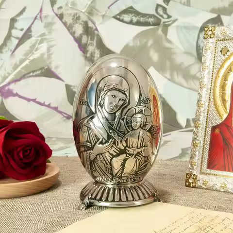 HT New Creative Design Holy Virgin Mary Statue Metal Alloy Round Shape Orthodox Catholic Church Deco