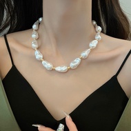 French Retro Irregular Baroque Imitation Pearl Necklace Female Trendy OT Buckle Necklace Unique Nich