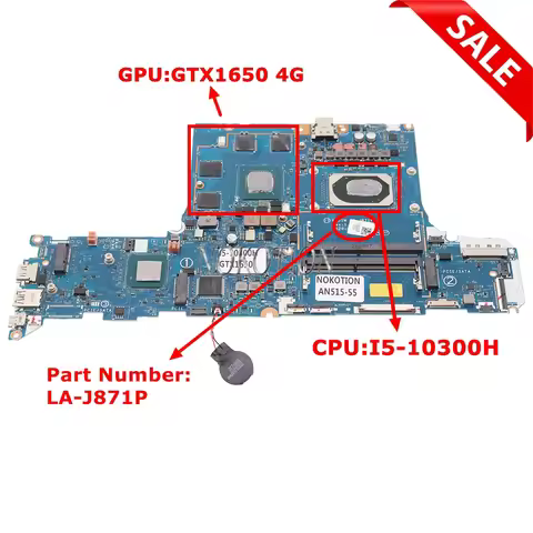NBQ7R11002 FH51M LA-J871P REV 1B For Acer AN515 AN515-55 AN517-52 Laptop Motherboard With I5-10300H 