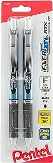 Pentel EnerGel Deluxe RTX Retractable Liquid Gel Pen, 0.5mm, Needle Tip, Black Ink, 2 Pack (BLN75BP2A)