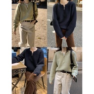 Genuine Korean Made Half-Open Zipper Sweater knit 3 Colors (98doci) Round Neck Thick