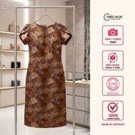 Women's street dress made from brocade silk material with elegant and luxurious design, brand Thieu 
