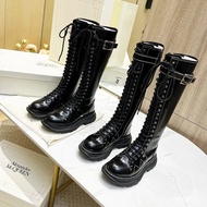 High Version Alexande*McQuee*Yang Mi Style Lace-Up High Tube Martin Boots for Women, New Autumn and 