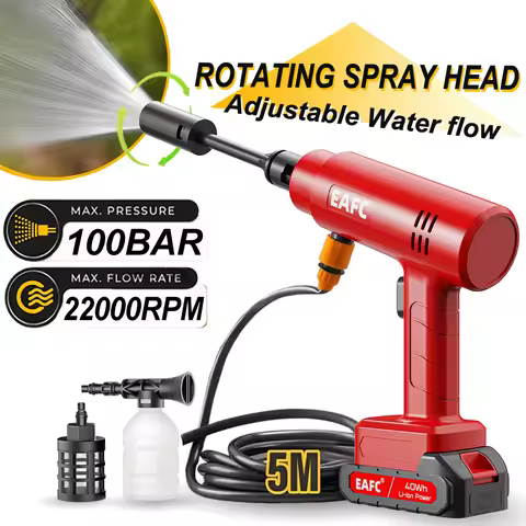 21V Cordless Power Washer Gun Portable Pressure Cleaner with 2 Batteries & 5M Hose Adjustable Jet Wa