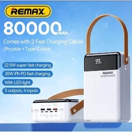 80000MAH] REMAX ORIGINAL 80000mAh Camping Power Bank 22.5w PD QC3.0 Quick Fast Charging USB C Type C