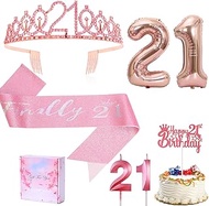 21th Birthday Candle Sash and Tiara,"Finnally 21th" Birthday Sash Rhinestone Crown Happy Birthday Ca