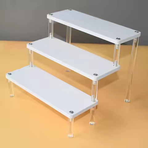 2-5 Tier Acrylic Column Display Stand for Blind Box Toys, White Step Storage Shelf for Perfume and J