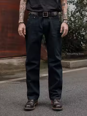 Red Tornado Men American 16OZ Heavy Selvedge Denim Jeans Night Blue Loose Straight Trousers 634 Raw