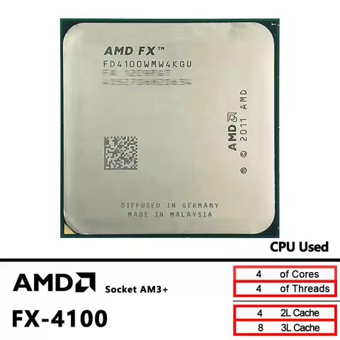 FX 4100 AMD FX-Series FX4100 Used 3.6 GHz Quad-Core Quad-Thread CPU FD4100WMW4KGU Socket AM3+