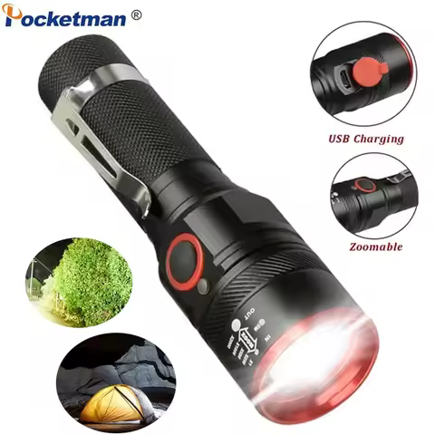 LED Flashlight 18650 Rechargeable Flashlights Zoomable Torch Outdoor Waterproof Flashlight Tactical 