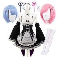Hot Ram/Rem Cosplay Re:zero Kara Hajimeru Isekai Seikatsu black blue red Costume Maid Servant Dress