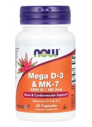 NOW Foods Mega D-3 & MK-7 5000 IU / 180 mcg 60 Capsules