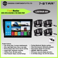 7-STAR* 4 PIN 4CH Vehicle Car DVR Recorder 7inch Monitor + 4PCS Aviation 4 Pin Video Port  | 12-24V 