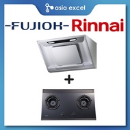 FUJIOH FR-SC2090R 90CM CHIMNEY HOOD + RINNAI RB-2GI 2 BURNER INNER FLAME GLASS GAS HOB