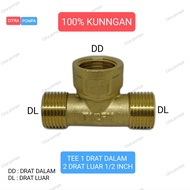 TEE 1 DRAT DALAM 2 DRAT LUAR 1/2 inch KUNINGAN 810