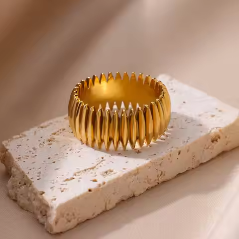 Stainless Steel Punk Striped Ring for Men and Women Gold Color Wedding Aesthetic Finger Ring Minimal