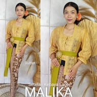 Setelan Kebaya Brokat Malika Bet Pecah Tangan Karet dan Rok Kamen Moscreft Songket Batik Selendang P