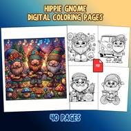 PDF Digital Download | 40 Pages | Retro Hippie Aesthetic | Hippie Gnome Digital Coloring Pages | Str