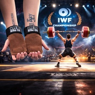 Cowhide Weightlifting Gloves NO PAIN NO GAIN Deadlift Grip Wrist Strap Gym