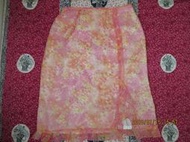 專櫃品LINE POINT粉橘印花造型絲質開叉短裙(平均風A048)(F)夏天材質