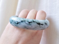 【親翠】天然翡翠【 M 】糯水墨水飄花紋手鐲54圈口 試圈價