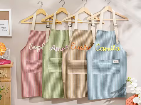Personalized Hand-Embroidered Apron, Kitchen Apron with Name, Custom Cooking Apron with Pocket, Gift