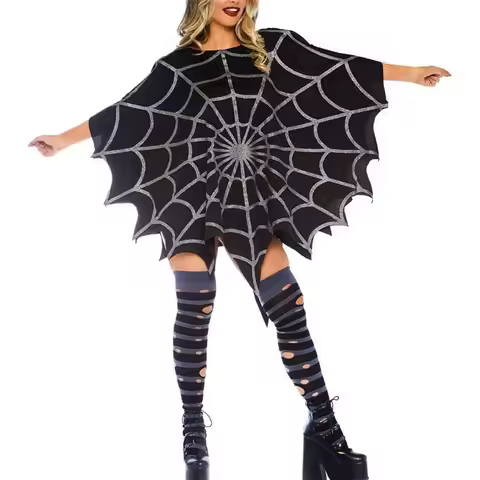 Halloween Poncho Costume for Women Deluxe Sider Web Poncho Cape Party Cosplay Outfit