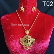 Thai Necklace Set With Earrings Gold Color Decorated With Diamonds Costume Accessories Jewellery Set