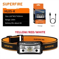 SUPERFIRE Headlamp HL05-K Super Bright 3 Mode Yellow+White +Red Light USB Rechargeable Long Run Time