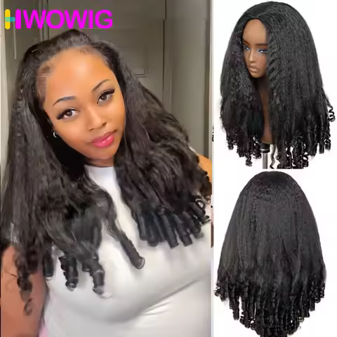 Kinky Straight Burmese Curly Half Wig Vietnamese Glueless Human Hair Wig With Drawstring Yaki Straig