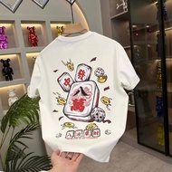 2024 New Arrival Men's Short Sleeve T-shirt Fashion Print Leisure Mahjong 80000 Tops Couple Same Half Sleeve Bottoming Shirt