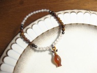 手鍊 古銀玉意-魚 椰化玉+彩虹木化玉+粉晶+925銀