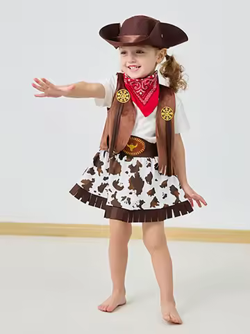 4/5 Pcs Set Girls Cowboy Role Play Skirt Clothes Vest Set Skirt Sets Kids Spring Autumn Halloween Co