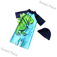 Sweet Piece 2 Pcs/set Boys Kids Cartoon Dinosaur Printing Swimsuit Muslimah Swimwear with Cap
