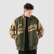 Vintage Jacket For Men Retro Letter Embroidered Suede Jacket Varsity Jacket Green Baseball Jacket Fo