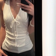 Sexy backless V-neck tank top spaghetti top halter top backless top